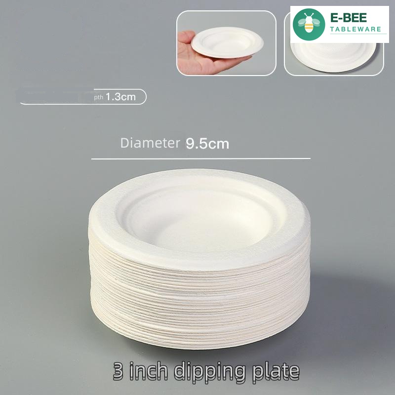 Compostable Paper Plates E-BEE 3 Inch Dipping Plate for Sauce and Dip