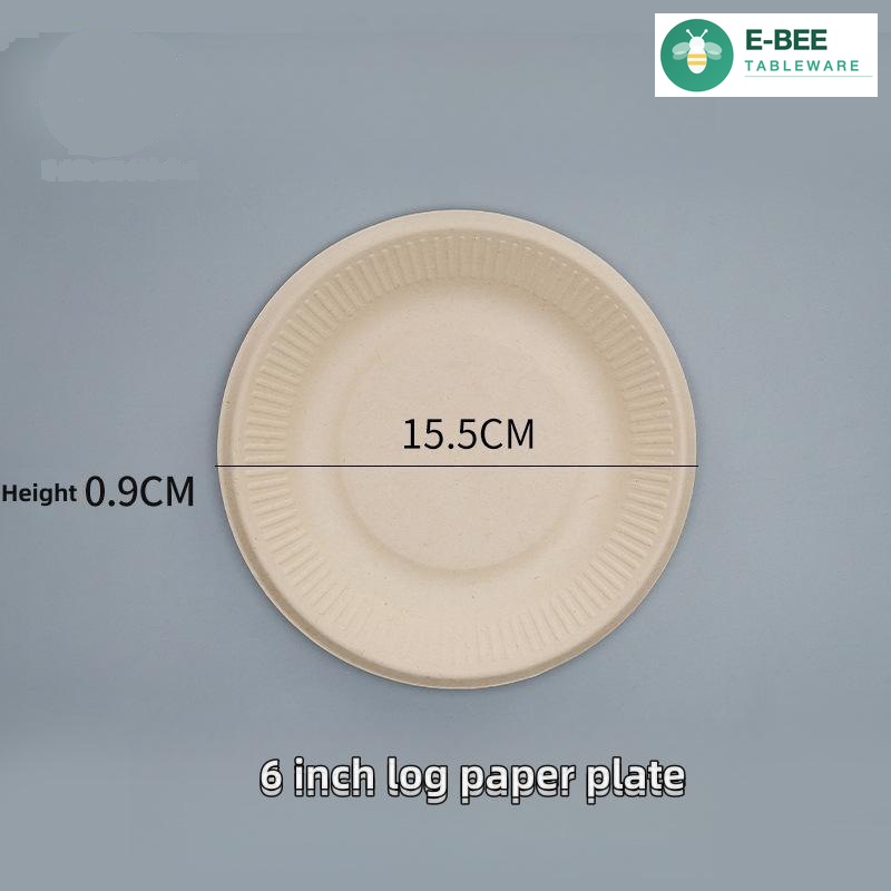 E-BEE 6 Inch Natural Unbleached Biodegradable Plate For BBQ
